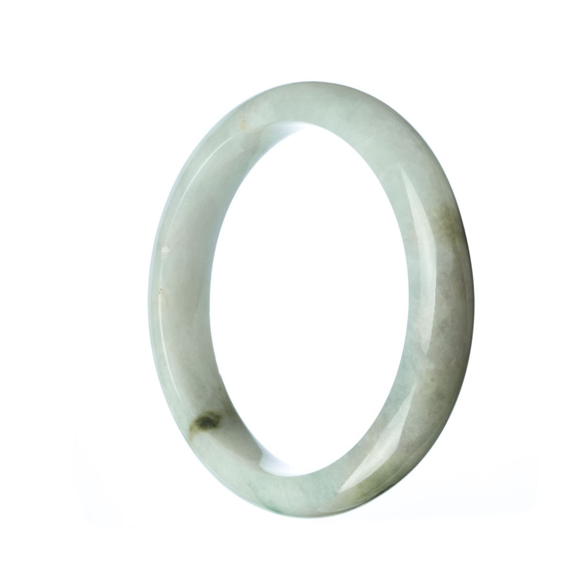 A white jade bangle bracelet, made from genuine Grade A white jadeite jade. The bracelet has a semi-round shape and measures 59mm in diameter. It is a beautiful piece of jewelry from the brand MAYS.