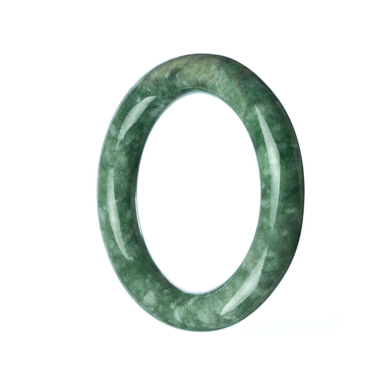 A round, 52mm green jadeite jade bangle bracelet with a vibrant Type A color. Perfect for adding a touch of elegance to any outfit.