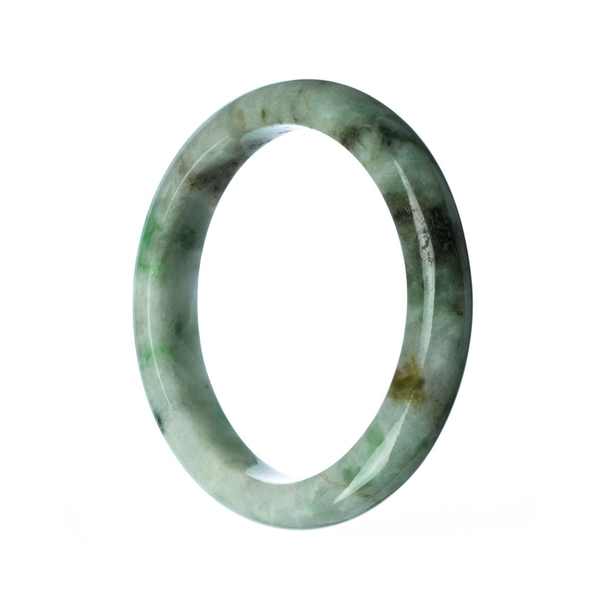 A semi-round, 59mm authentic Grade A Green Burma Jade bangle from MAYS.