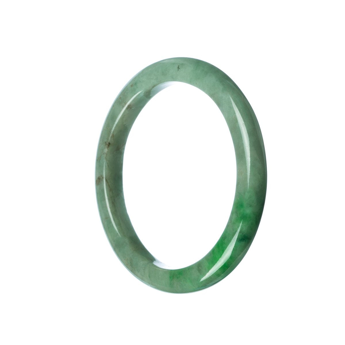 A stunning bracelet made from real Grade A Green Burma Jade, featuring a 58mm semi-round shape. Perfect for adding a touch of elegance to any outfit.