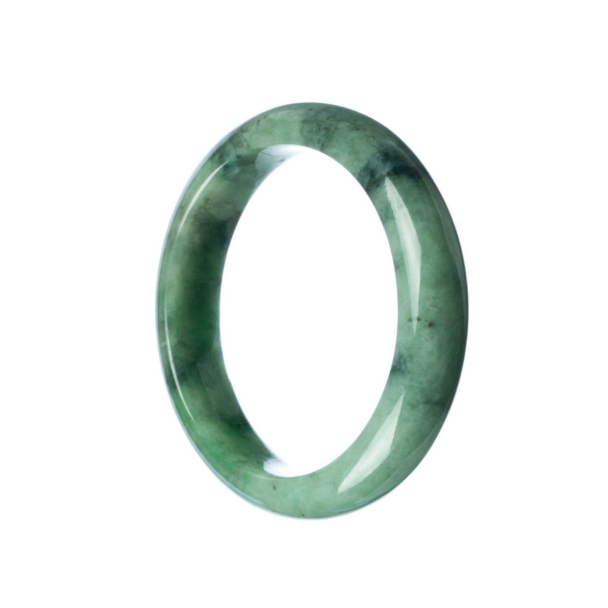 A beautiful green jade bangle bracelet with a semi-round shape, made from high-quality Grade A jade. Perfect for adding a touch of traditional elegance to any outfit.