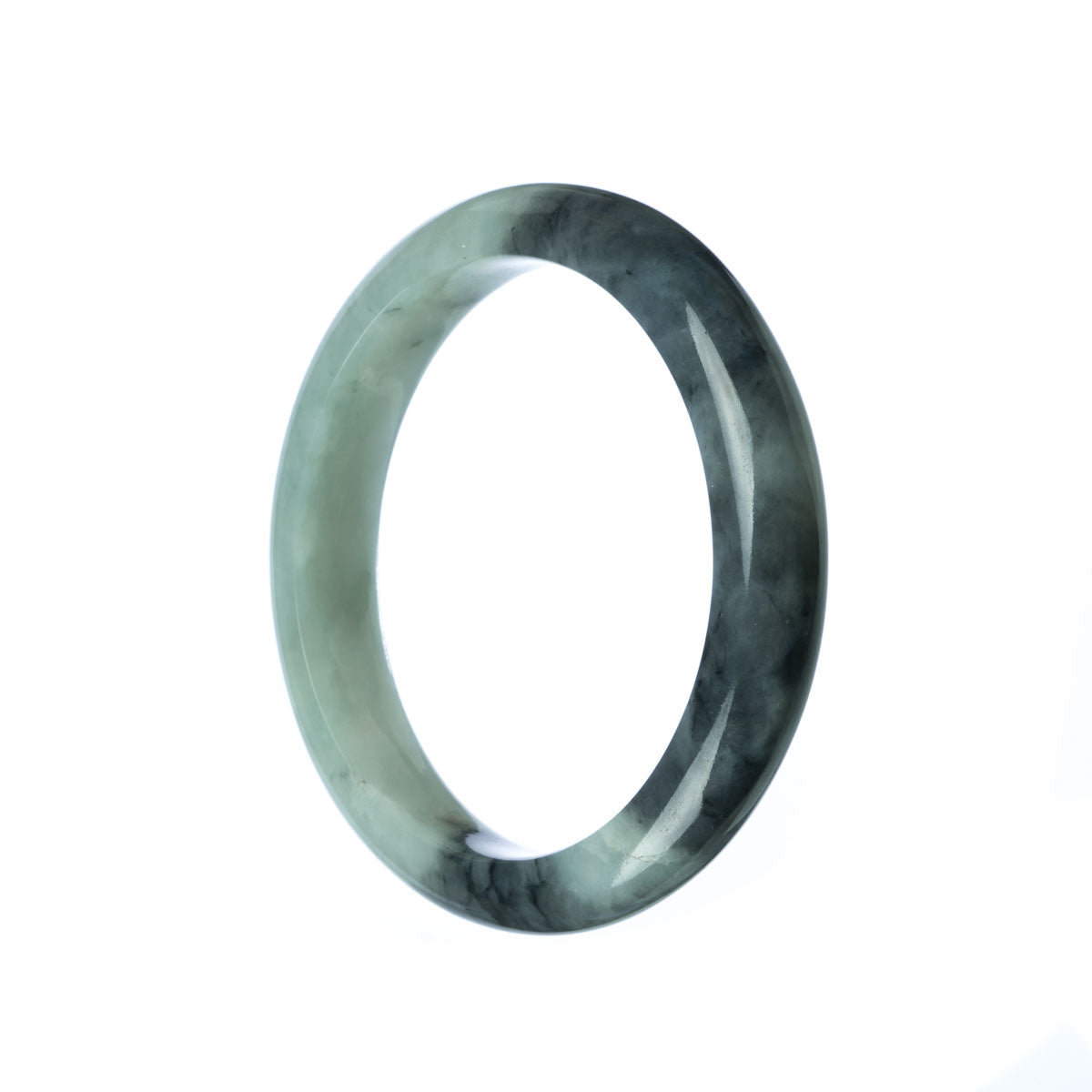 A stunning grey jade bracelet with a semi-round shape, measuring 58mm in size. Crafted from genuine grade A jade, this bracelet from MAYS is a timeless and elegant accessory.