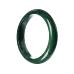 An elegant and natural green jade bangle bracelet with a half moon shape, measuring 63mm in diameter. Perfect for adding a touch of sophistication to any outfit.