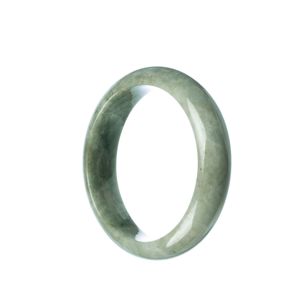 A half-moon shaped jade bracelet made from genuine natural green Burmese jade, sold by MAYS GEMS.