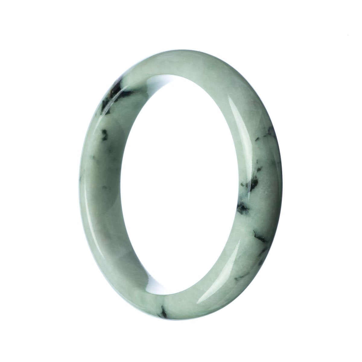 A pale green jade bangle bracelet with a half-moon design, made from authentic Grade A jade.