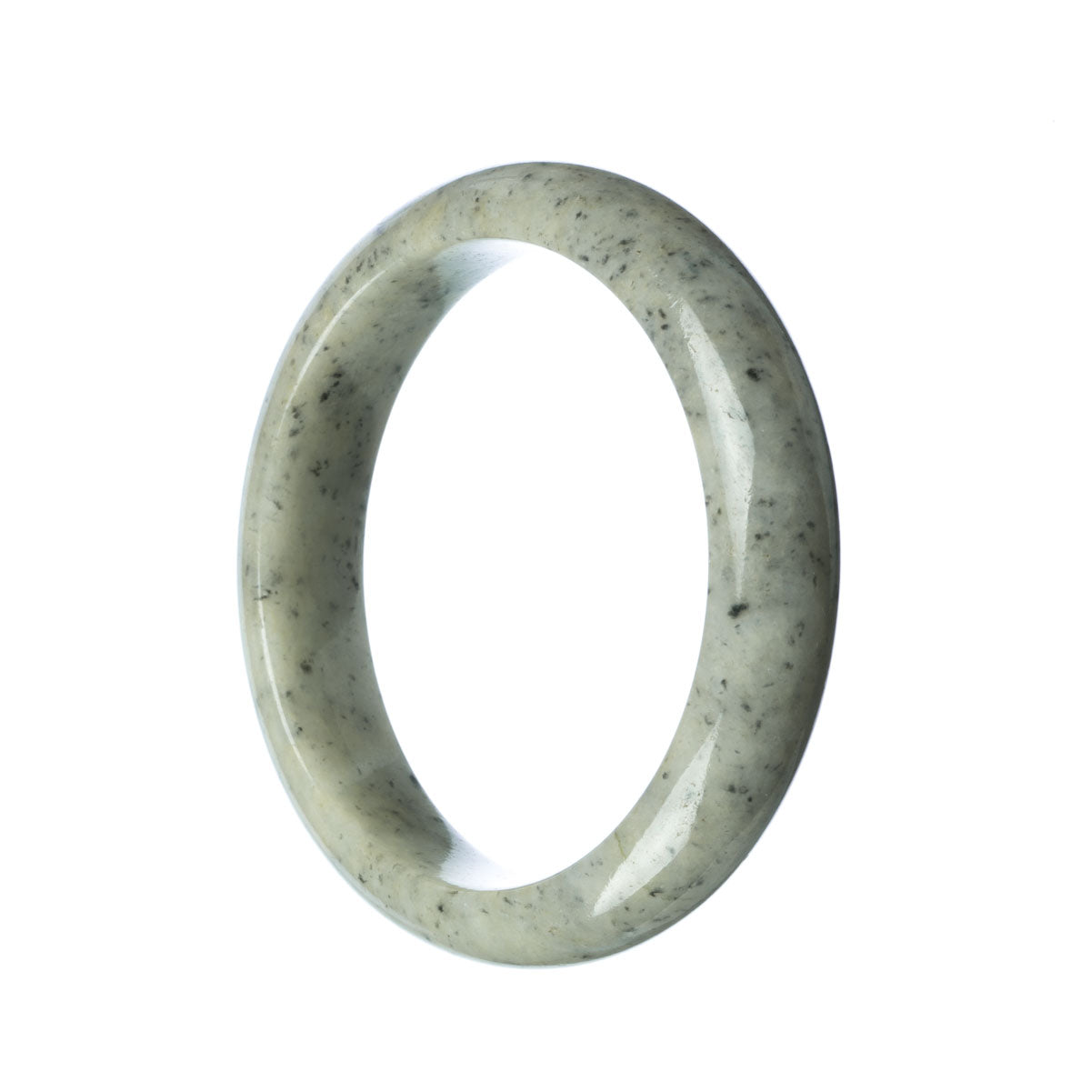 A close-up image of a grey jade bangle bracelet with a half-moon shape. The bracelet appears smooth and polished, showcasing the natural beauty of the grey jade stone.