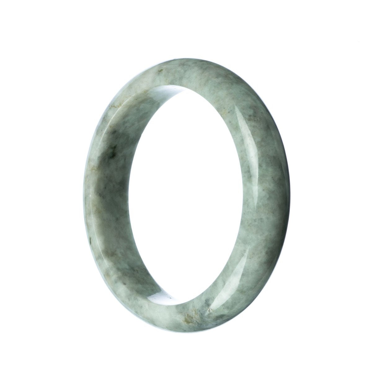 A beautiful grey jadeite bracelet with a half moon shape, measuring 63mm. Made from genuine grade A jadeite, this bracelet from MAYS is a stunning accessory.