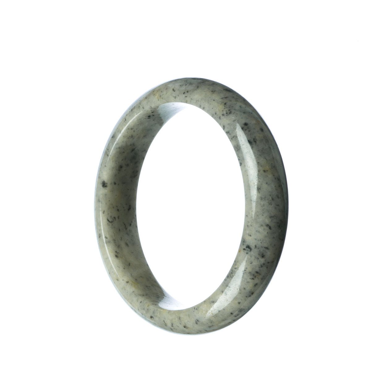 An elegant grey jadeite bracelet with a half moon shape, showcasing its natural and untreated beauty.