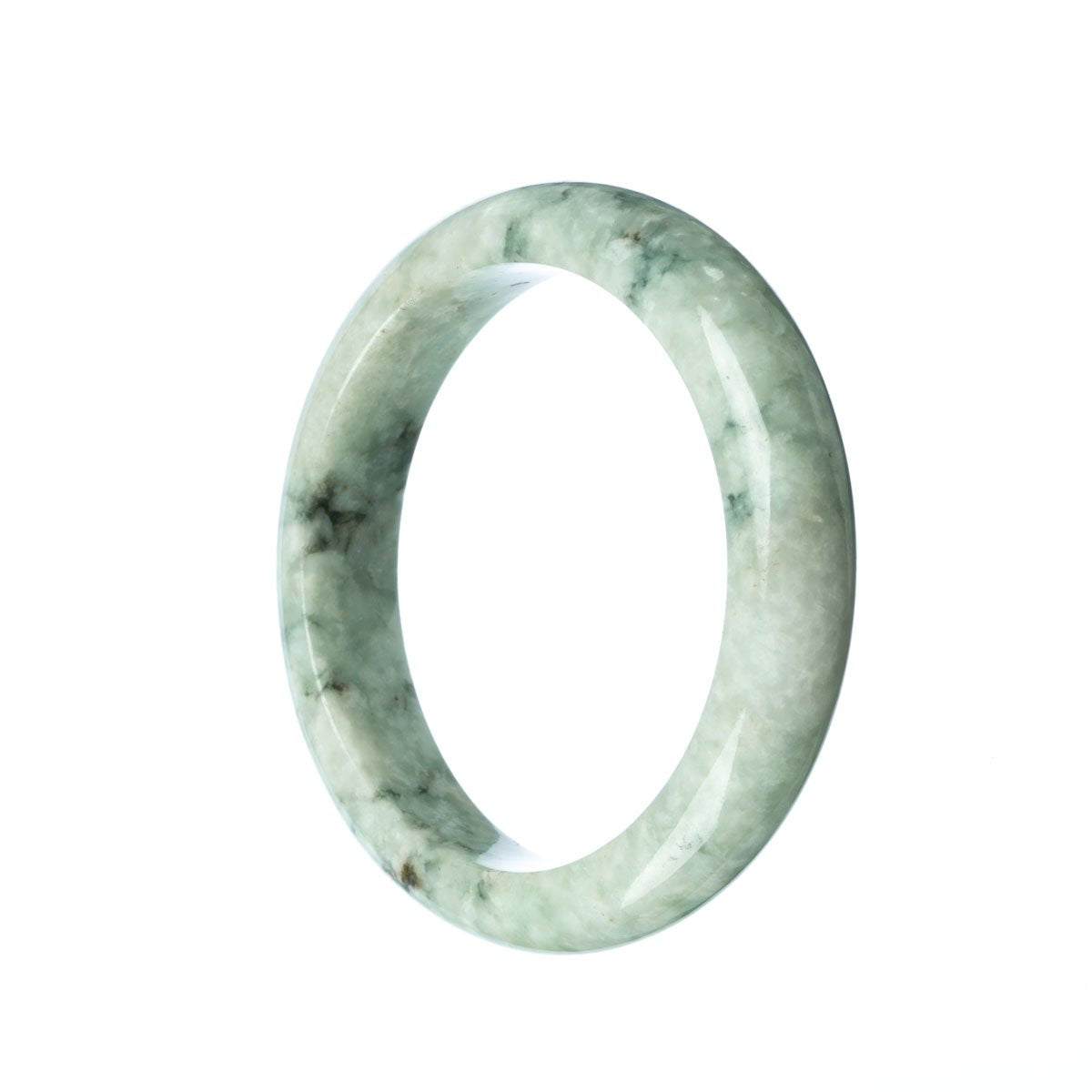 A pale green jadeite bangle with a semi-round shape, measuring 59mm in diameter.
