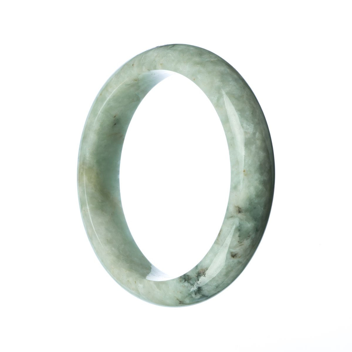 A pale green jadeite bracelet with a half moon design, crafted from authentic Grade A jadeite.