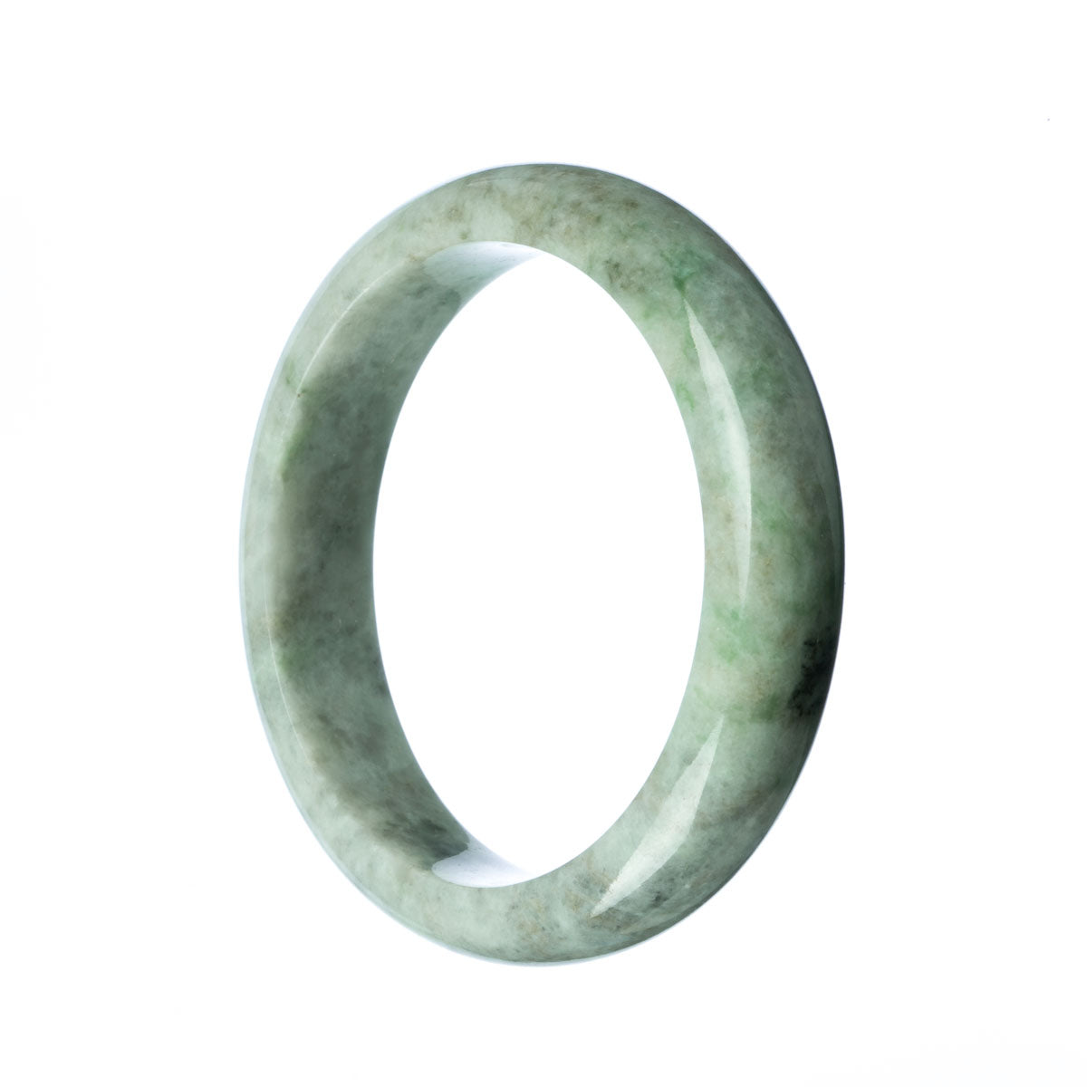 A half-moon shaped grey jadeite bangle bracelet with an authentic and natural appearance, measuring 63mm in size. Designed and sold by MAYS.