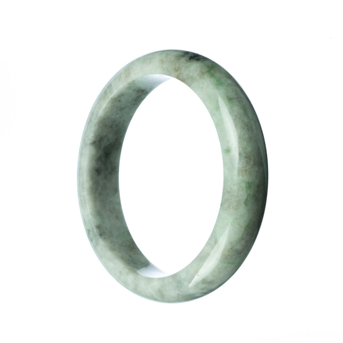 A half moon-shaped bangle bracelet made of genuine natural grey Burmese jade, available in 63mm size.