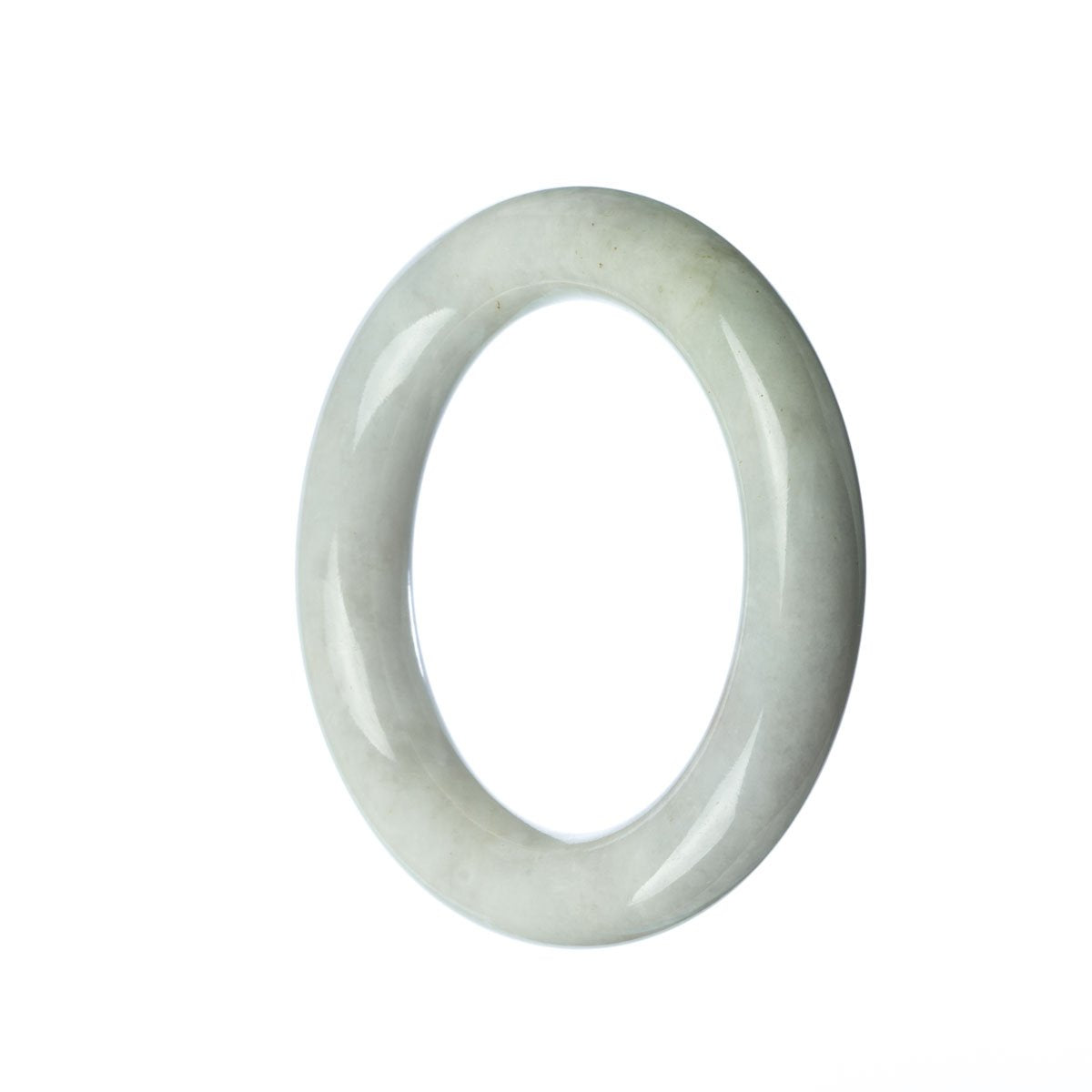 A round 52mm white Burmese jade bangle, known for its high quality and authenticity.