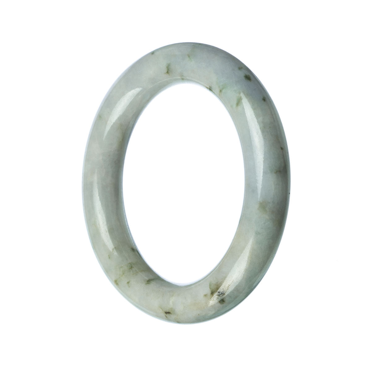 A stunning white jade bangle bracelet with a smooth round shape, made from authentic Grade A jadeite. The bracelet measures 57mm in diameter and is a beautiful addition to any jewelry collection.