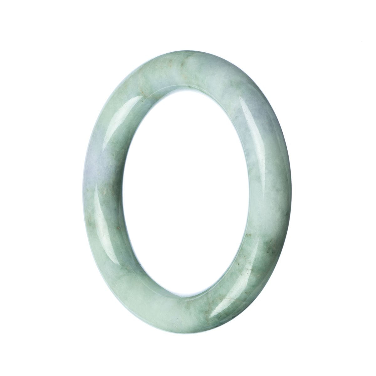 A round 58mm jade bangle bracelet in a pale green color, untreated and made from genuine traditional jade.