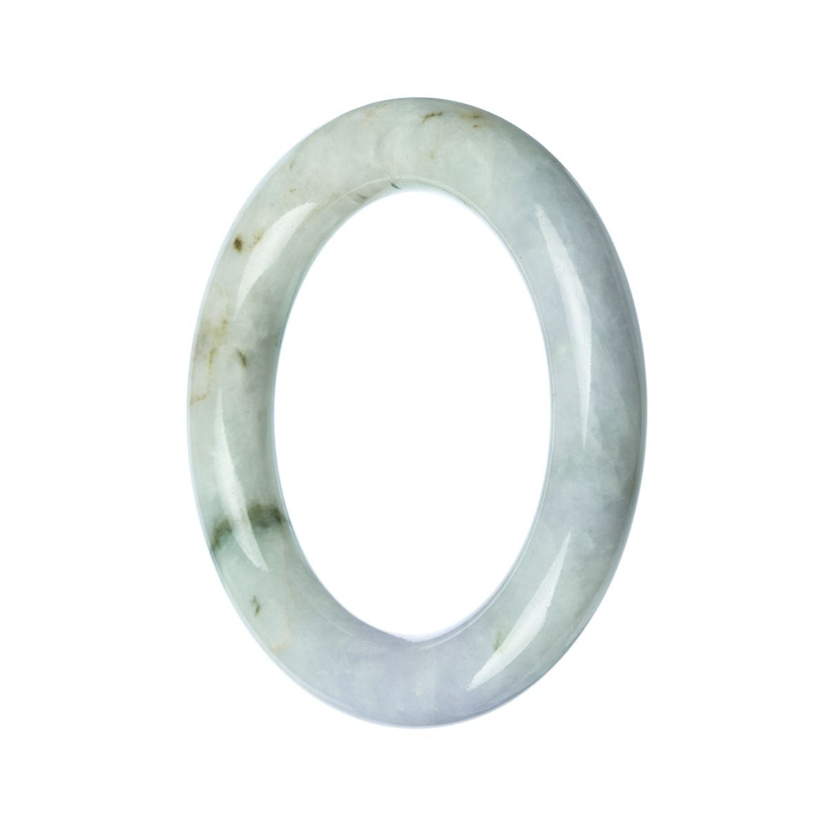 Close-up of a round white Burma jade bracelet, showcasing the natural beauty and elegance of the untreated stone.