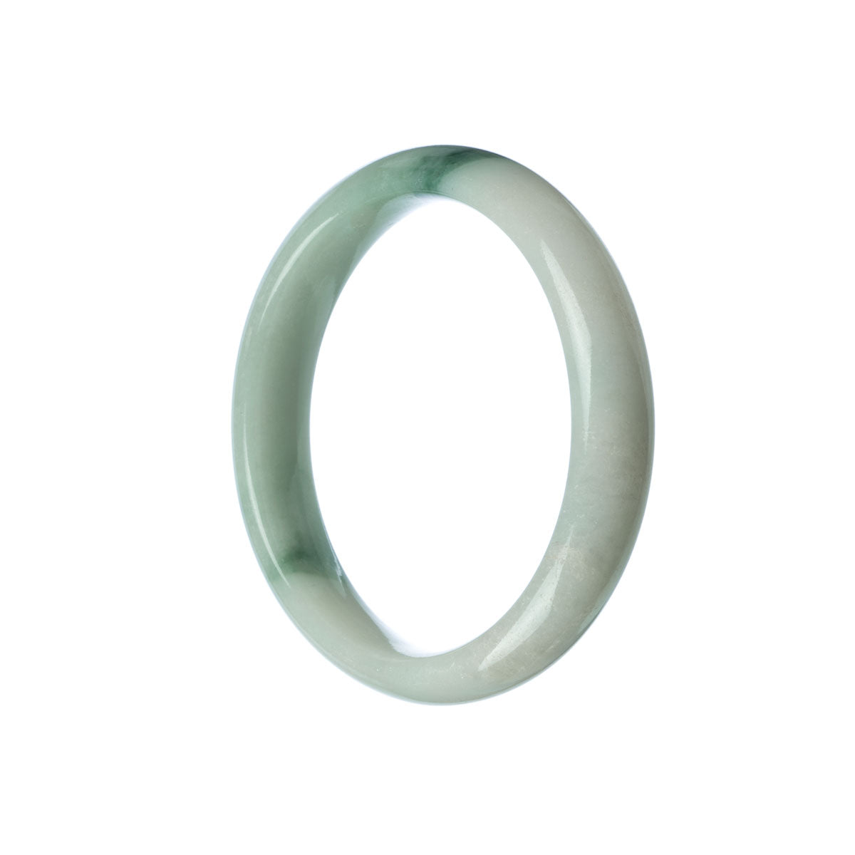 A close-up image of a beautiful white jadeite bracelet with a half moon shape, crafted from genuine Grade A jadeite. Perfect for adding elegance and style to any outfit.