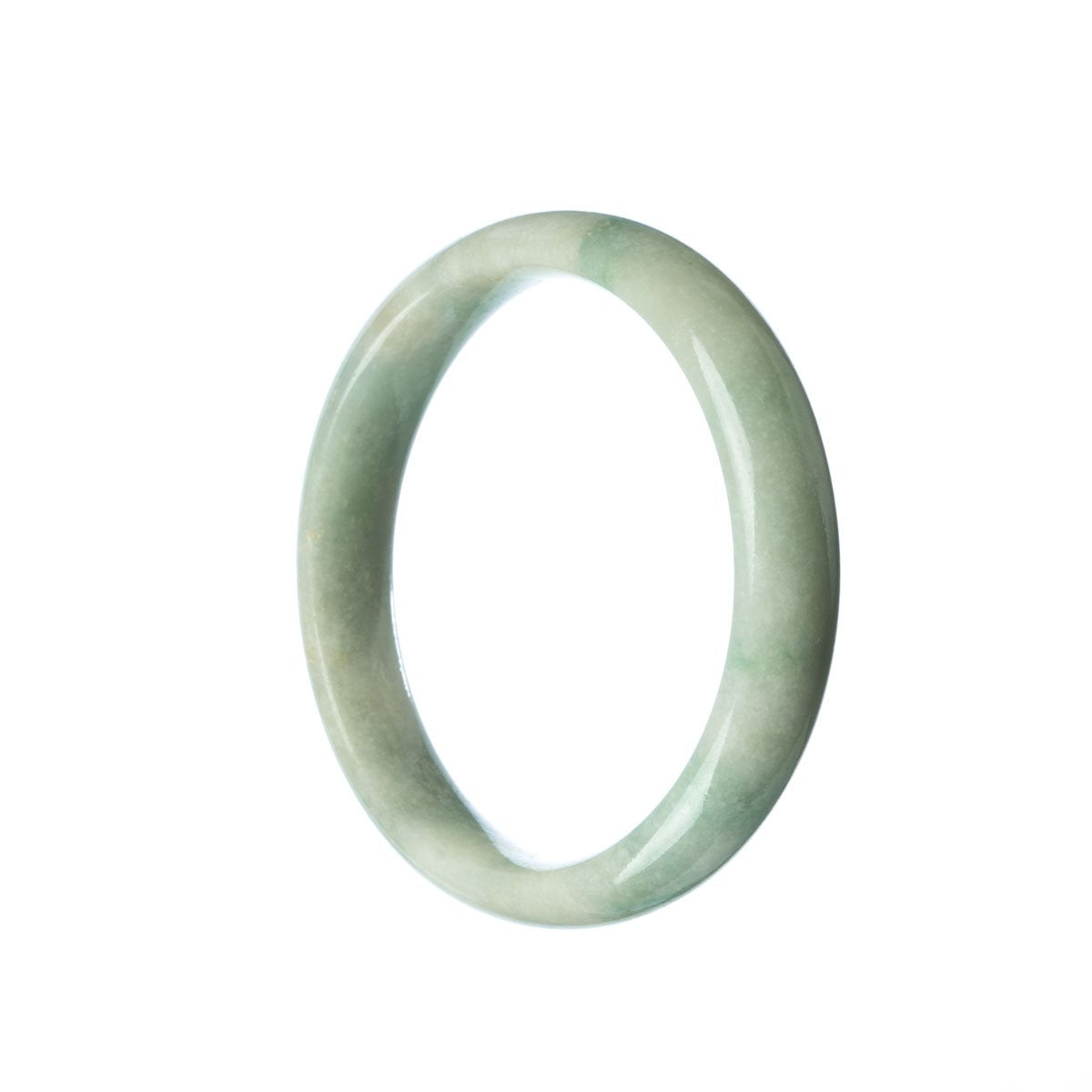 An authentic, high-quality Type A Pale Green Jadeite Jade Bangle Bracelet with a half moon design. Perfect for adding a touch of elegance to any outfit.