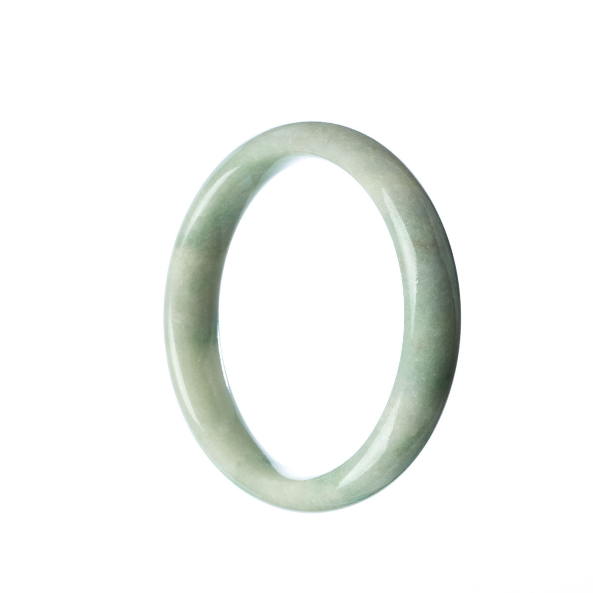 A pale green traditional jade bangle with a half-moon shape, showcasing its authentic and natural beauty.