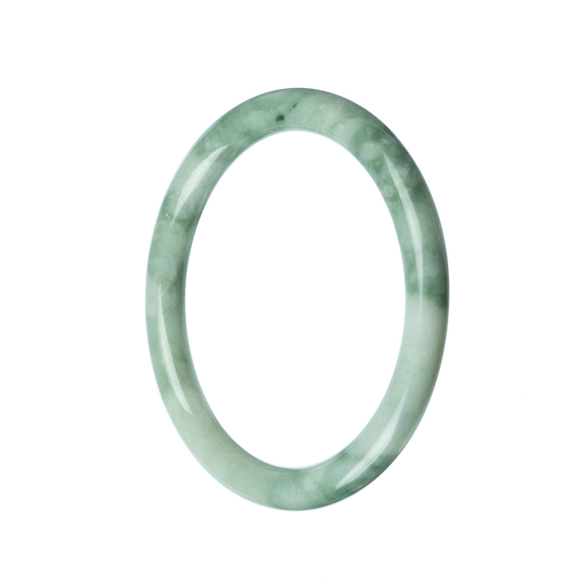 A close-up image of a sleek and vibrant green Burmese jade bangle bracelet with a petite round shape, showcasing its natural beauty and elegance.