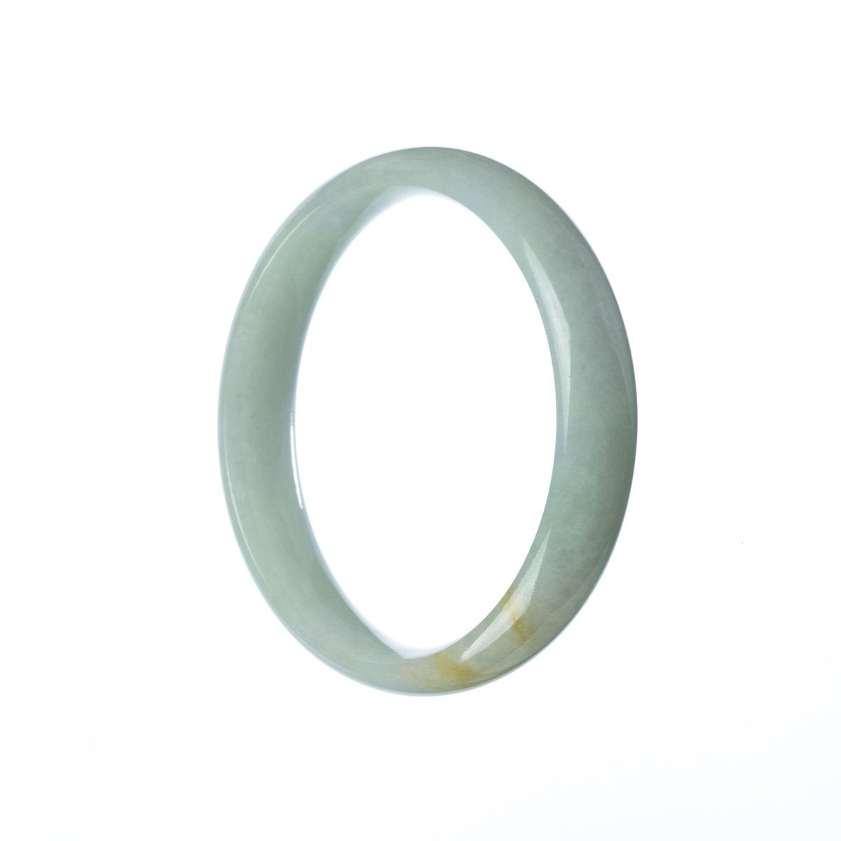 A half moon-shaped white jadeite jade bracelet, made of genuine Grade A jade. Measures 56mm in diameter. Perfect for adding a touch of elegance to any outfit. Sold by MAYS.