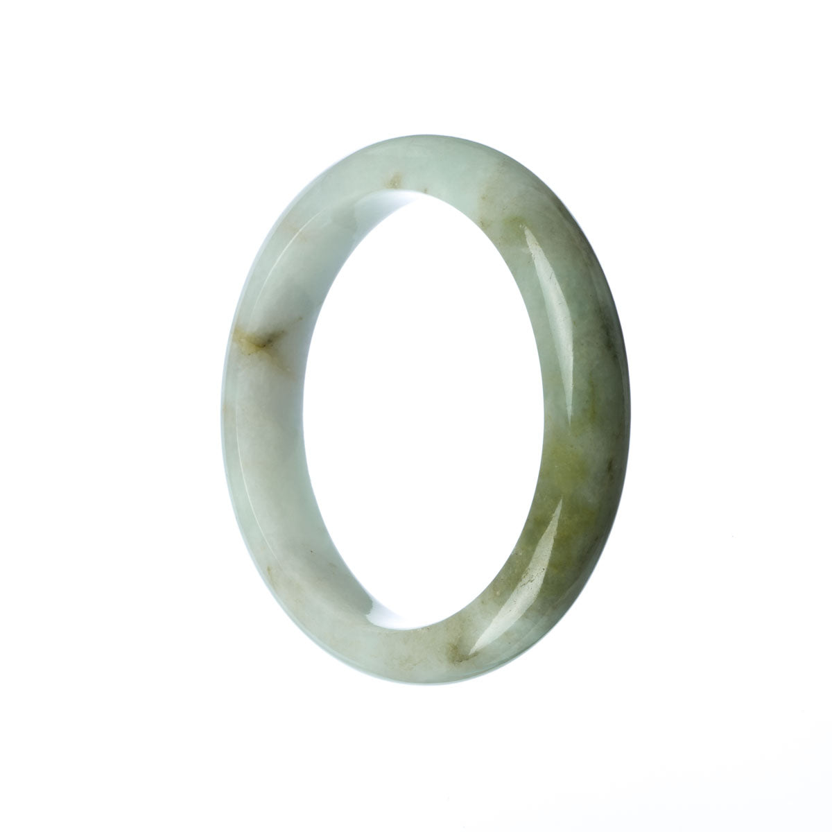 A beautiful white and green jadeite bracelet with a half moon design, perfect for adding a touch of elegance to any outfit.