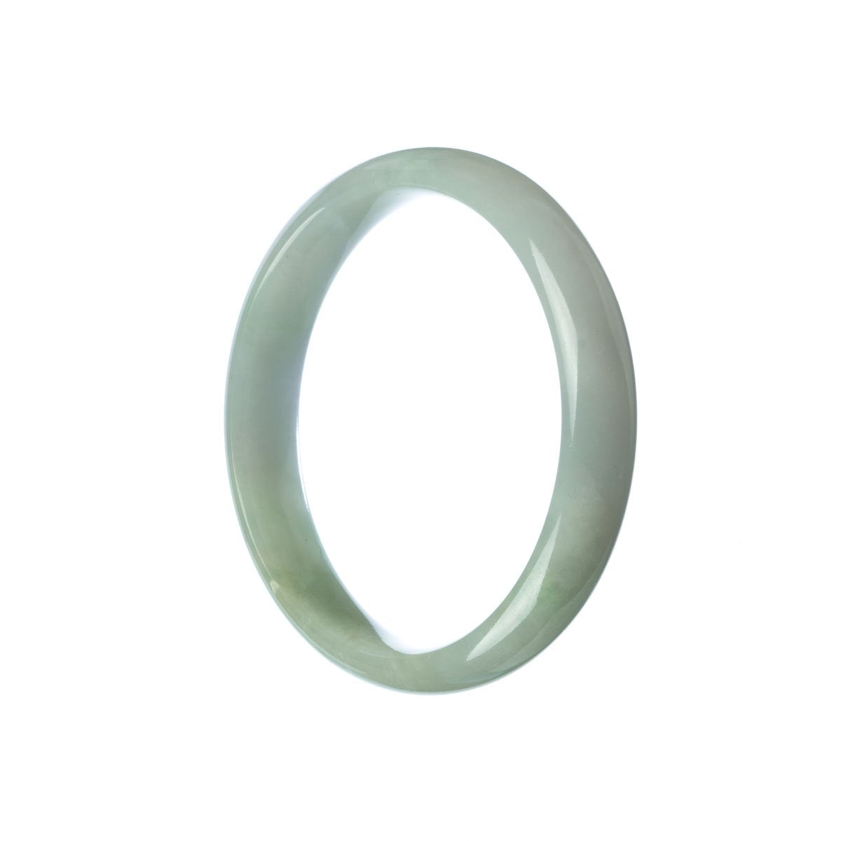 A beautiful half moon shaped bangle bracelet made of genuine untreated green Burma jade. The bracelet has a diameter of 57mm and is a stunning addition to any jewelry collection.