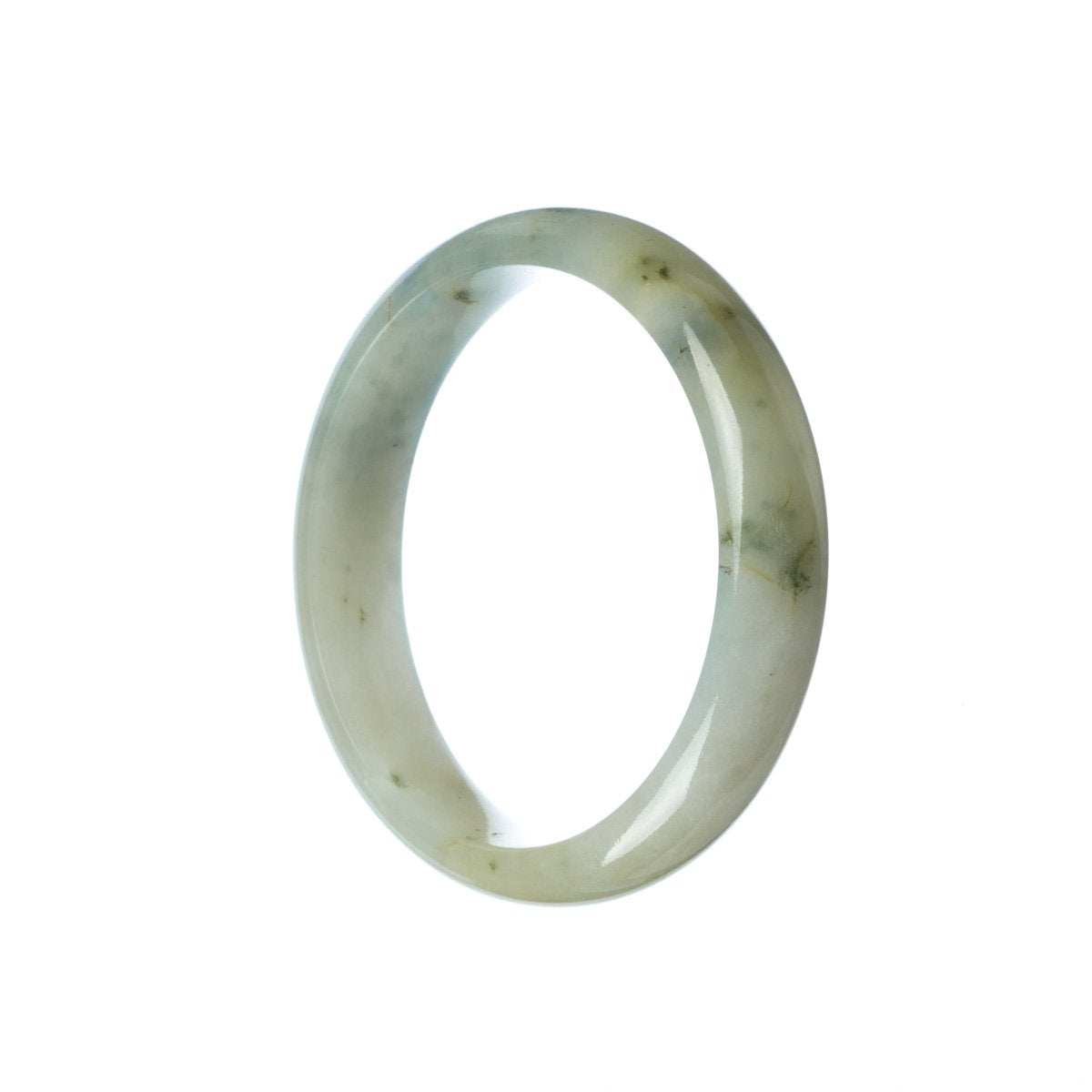 A stunning Grade A White Burma Jade Bangle Bracelet, featuring a 55mm Half Moon design. Handcrafted and authentic, this bracelet from MAYS is a true gem.