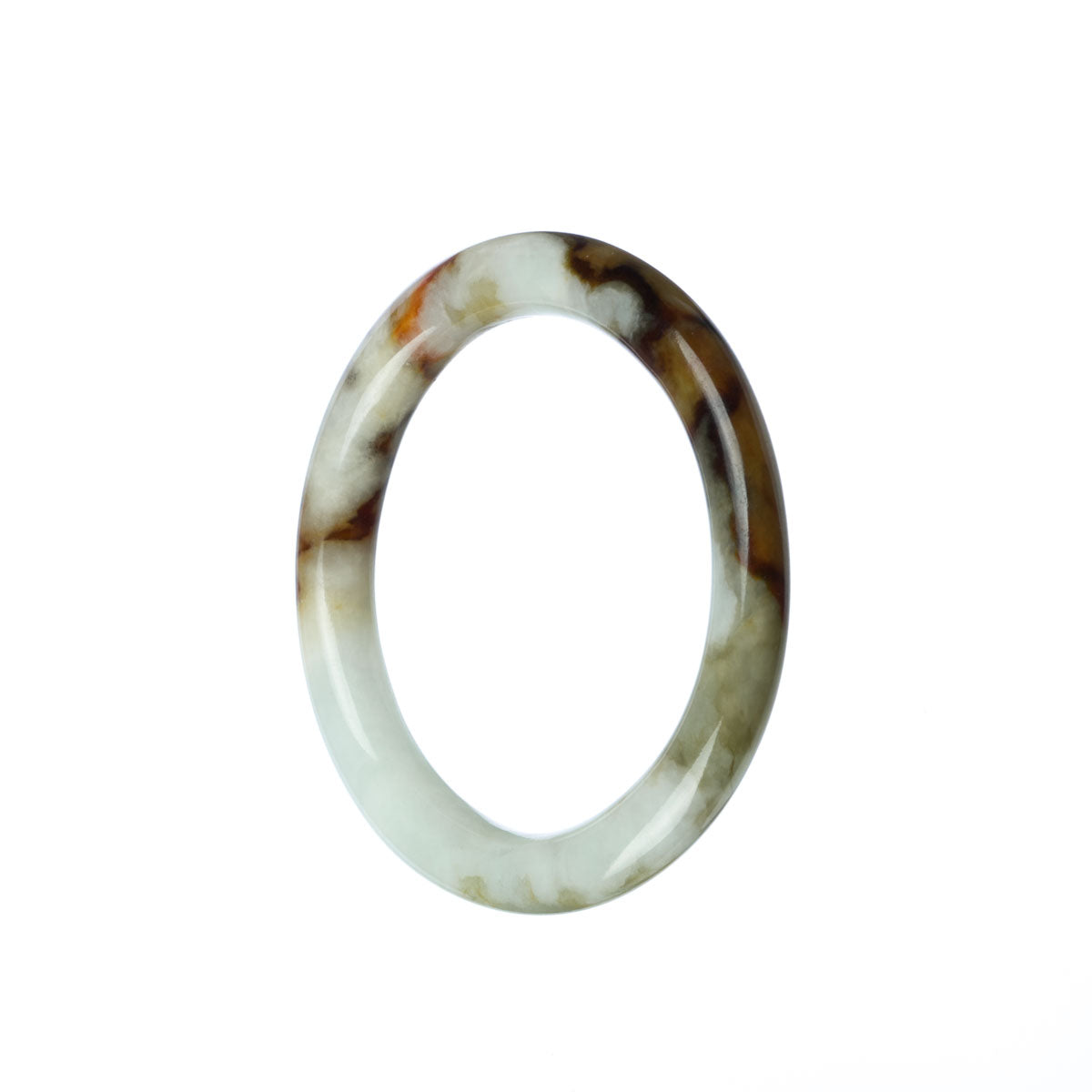 A close-up photograph of a small, delicate jade bracelet with a white and brown color pattern. The bracelet has a traditional design and is made of high-quality jade. It has a petite size, measuring 50mm in diameter. The brand name "MAYS" is mentioned in the description.