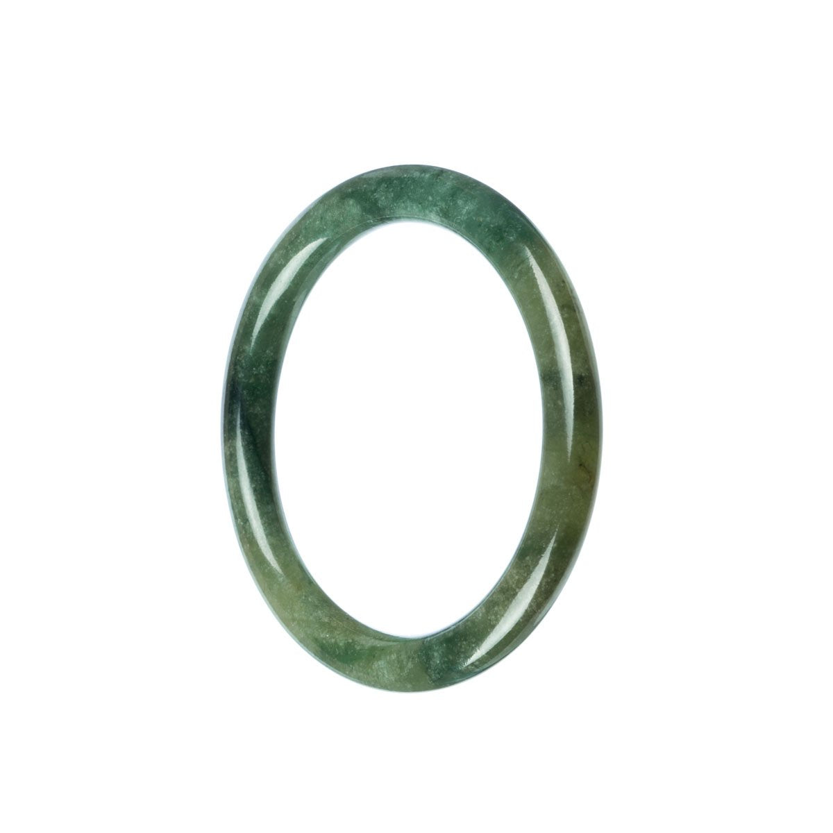 A dainty round green jade bracelet, measuring 53mm in size, crafted with genuine natural jade stones. The perfect accessory to add a touch of elegance to any outfit.