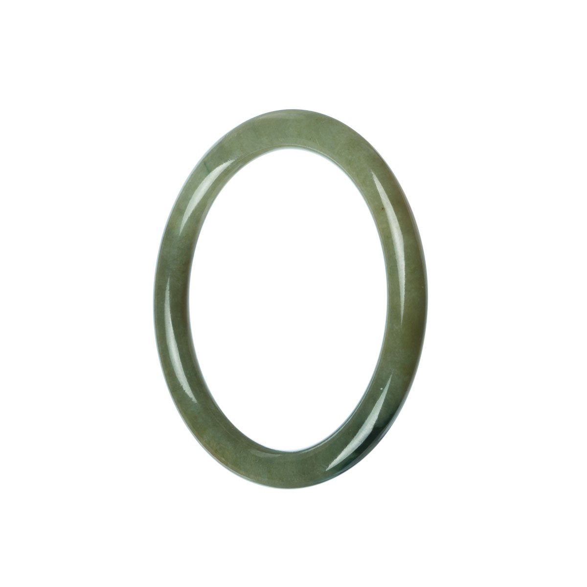 A close-up of a small, round green jadeite bangle bracelet with a Grade A certification. The bracelet is petite in size, measuring 55mm in diameter. It is a beautiful piece of jewelry from the MAYS™ collection.
