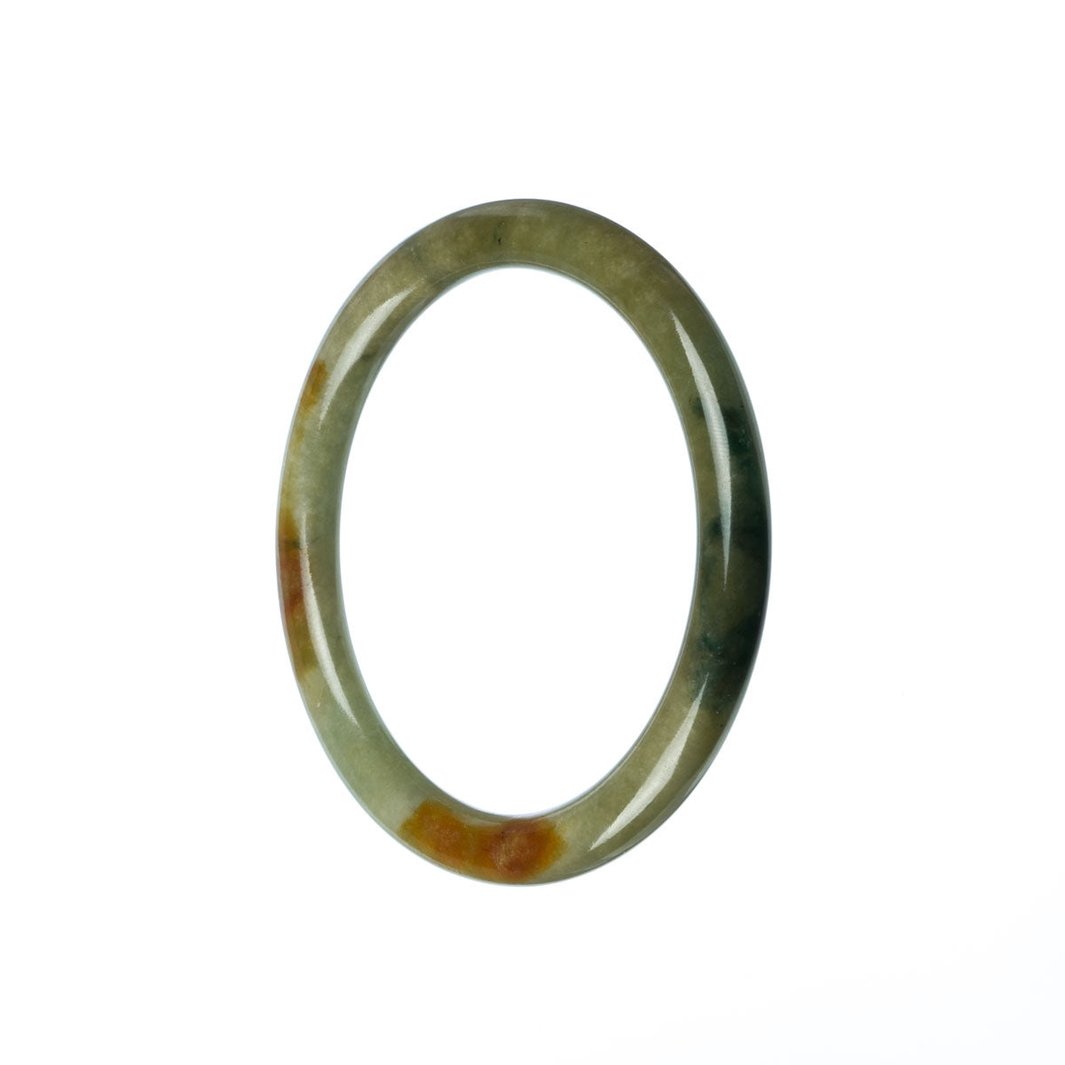 A close-up photo of a small, round Type A green jade bangle bracelet, measuring 55mm in diameter. The bracelet is made of genuine jade and has a vibrant green color. It is a petite and elegant piece of jewelry.