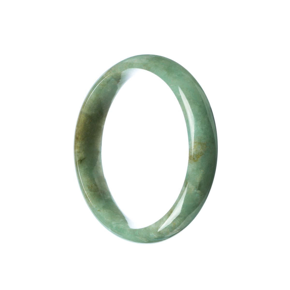 A beautiful half moon shaped green jade bangle made of genuine Grade A green jadeite jade, with a diameter of 57mm.