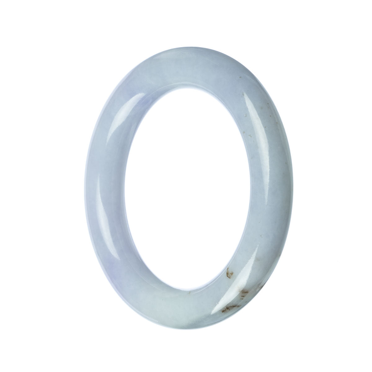 A round lavender jade bangle, measuring 57mm in diameter. The bangle is made of genuine Grade A lavender jade and is sold by the brand MAYS.