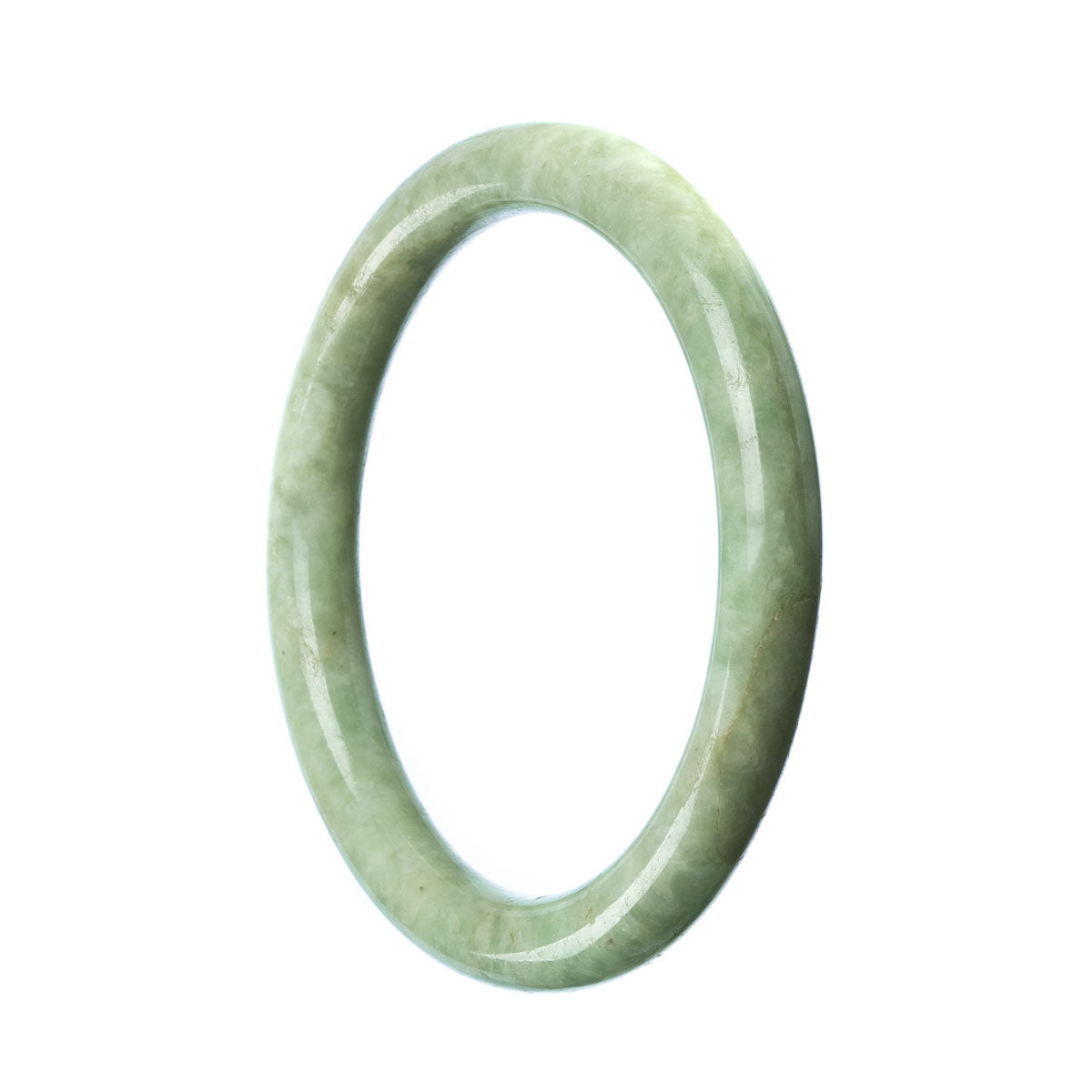 A round, certified natural green jadeite bracelet with a 59mm diameter, made by MAYS GEMS.