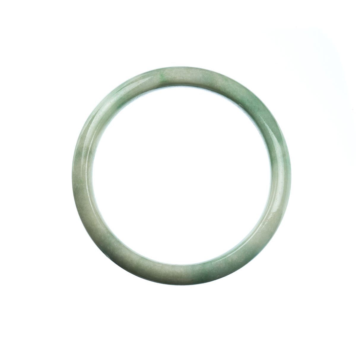 A half moon-shaped pale green jadeite jade bangle, 57mm in size, from MAYS GEMS.