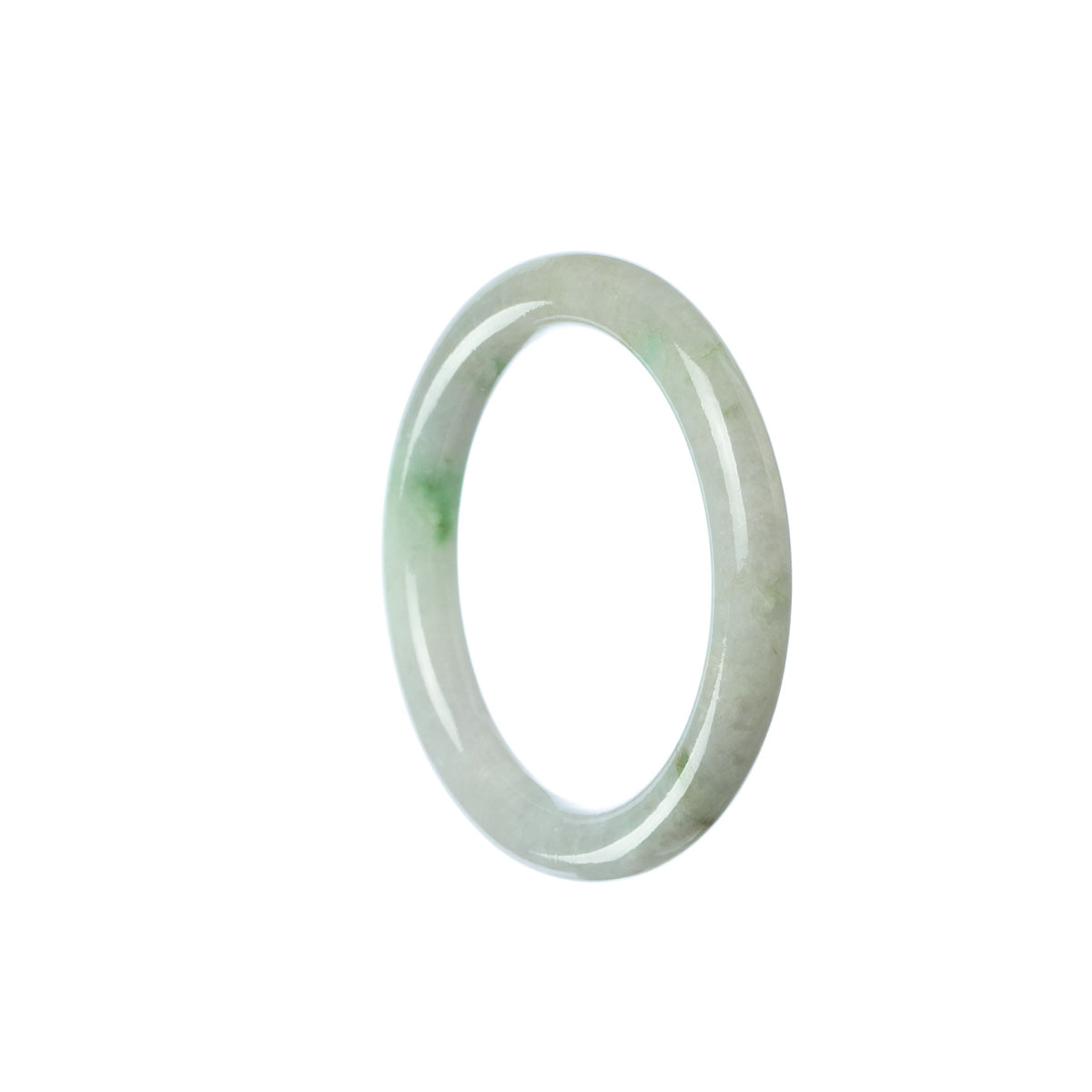 A close-up image of a beautiful green jade bangle with a round shape, designed specifically for children. This high-quality bangle showcases the exquisite craftsmanship and natural beauty of genuine grade A green jade. Perfect for adding a touch of elegance to any outfit.