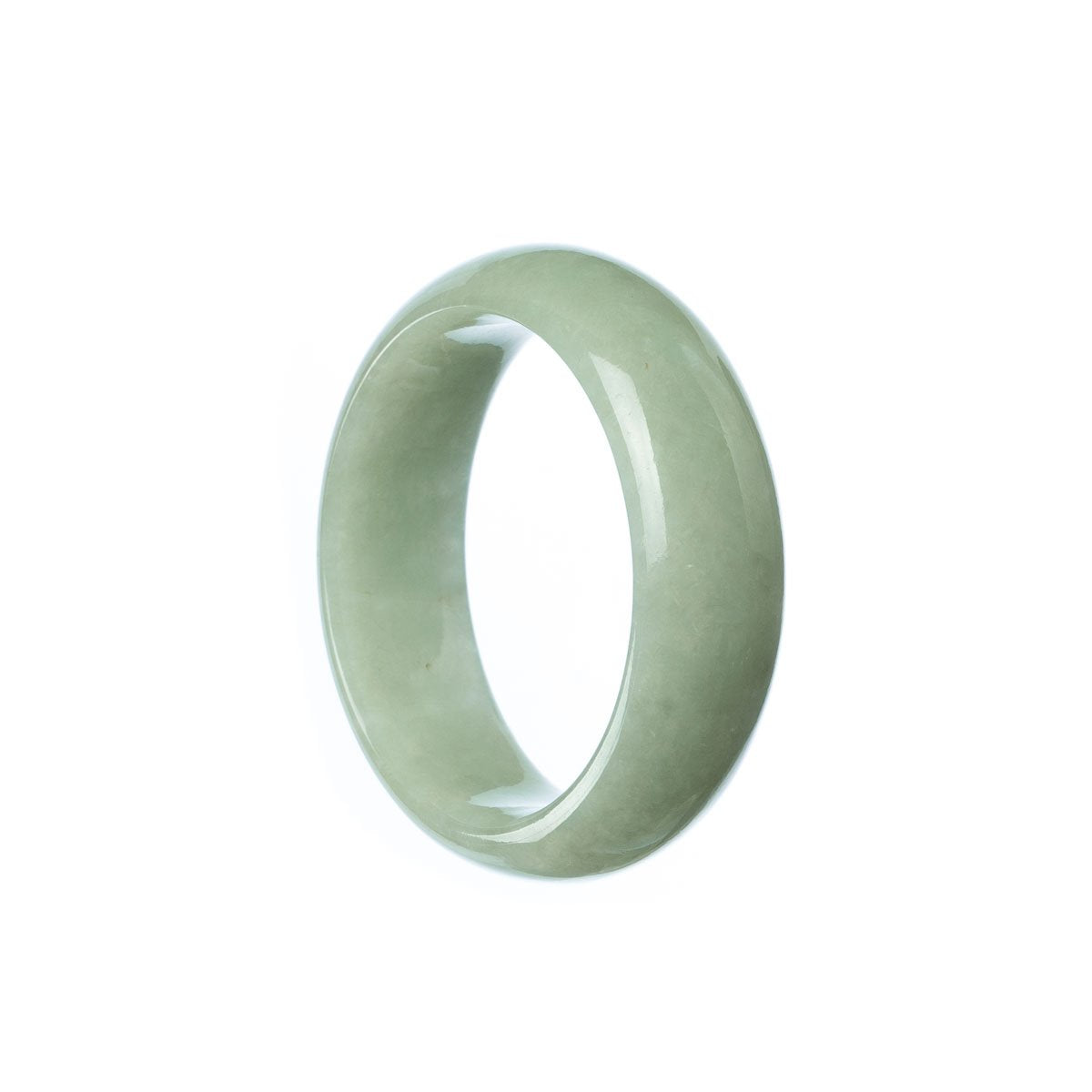 A close-up view of a half moon-shaped green jade bangle bracelet, designed specifically for children. The jade is genuine and natural, displaying a beautiful green color. This bangle is part of the MAYS™ collection.