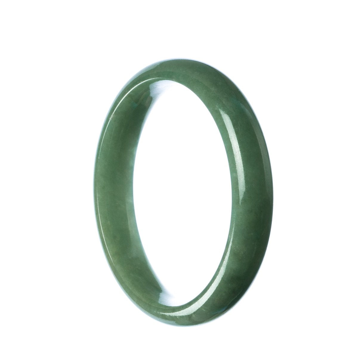 A green Burma jade bracelet with a half moon design, measuring 57mm.