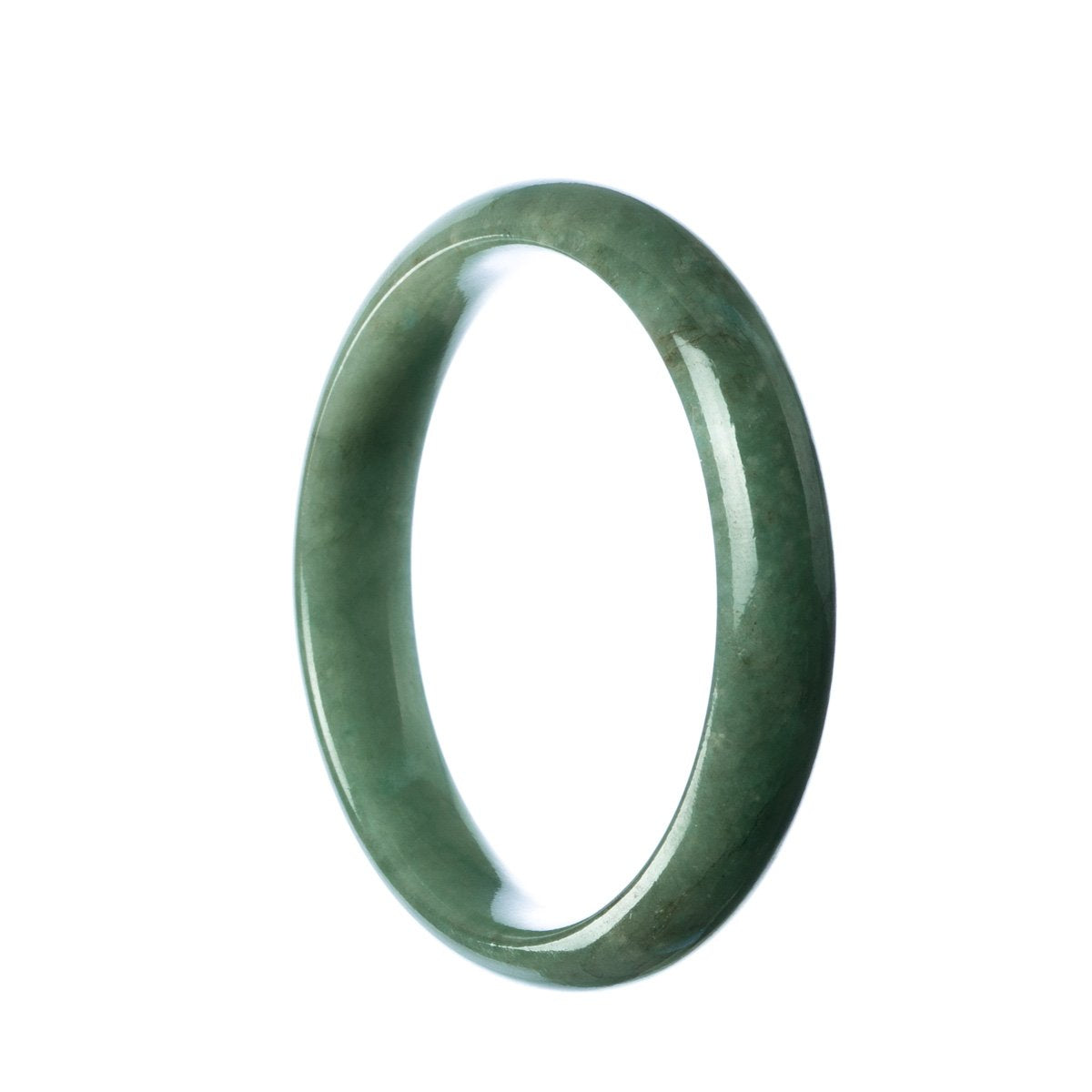 A close-up image of a green jade bracelet, with a traditional half-moon design, measuring 57mm in size.