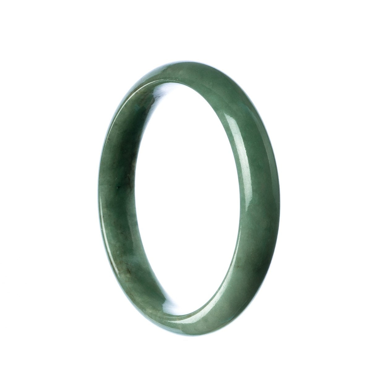 A beautifully crafted green jade bangle with a half moon design, made from genuine Type A jade. Perfect for adding a touch of elegance to any outfit.