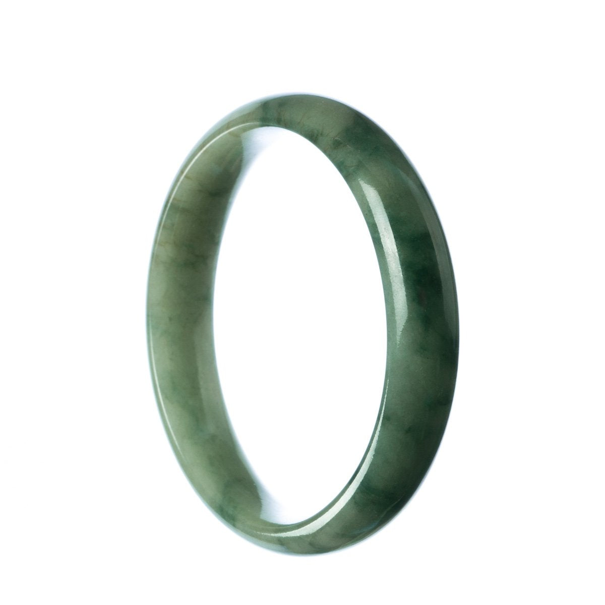A beautiful half moon shaped green jade bangle bracelet, untreated and made with genuine traditional jade.