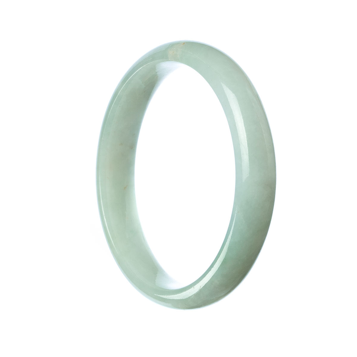 A pale green Burma Jade bangle bracelet with a half moon shape, certified as Grade A by MAYS GEMS.