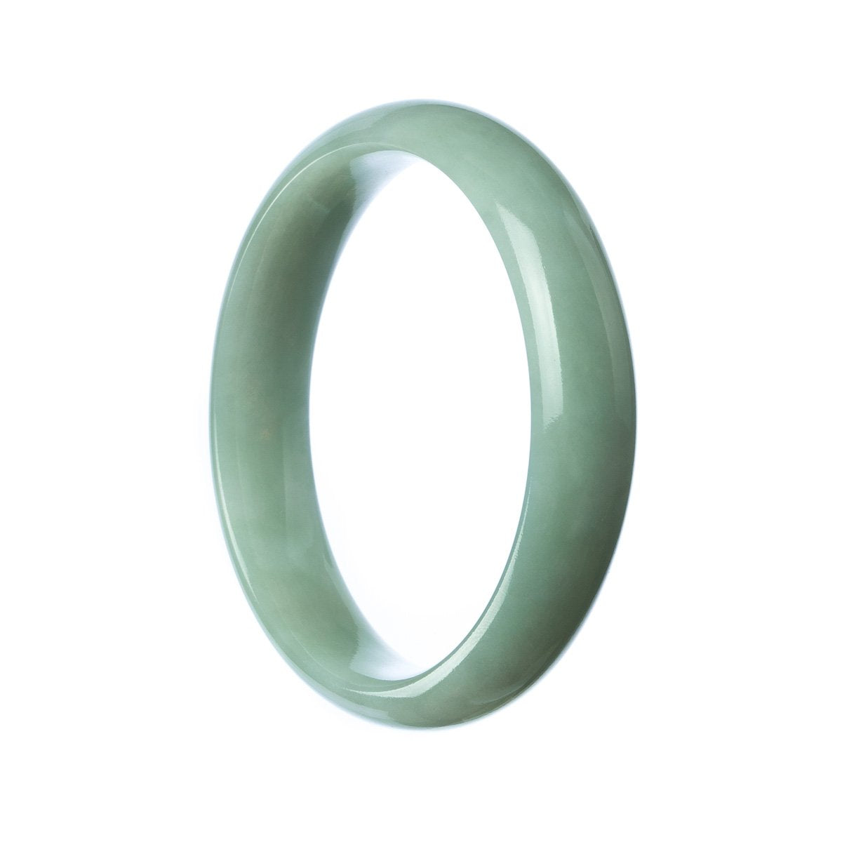A pale green traditional jade bracelet with a Type A classification and a half moon design, measuring 57mm in size.