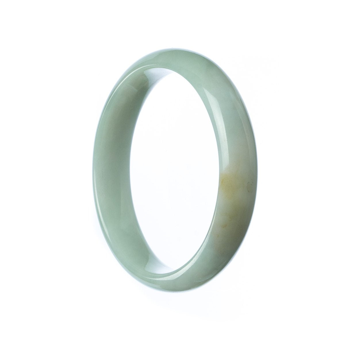 A pale green jade bangle bracelet with a half-moon design, measuring 54mm in size.
