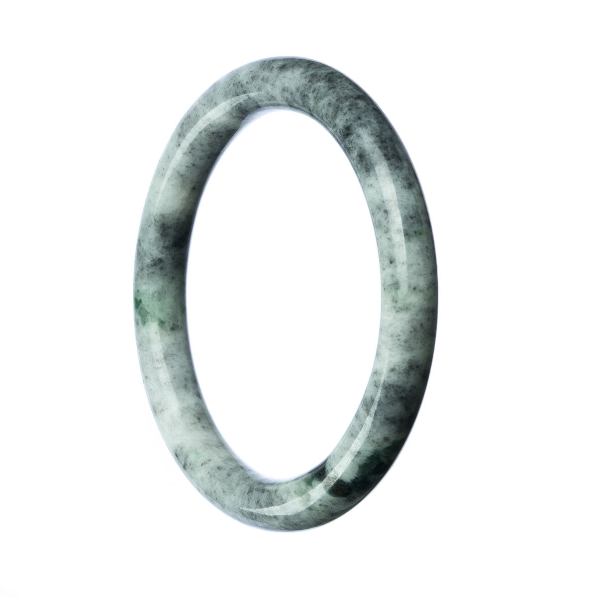 A circular bracelet made of authentic Type A Grey Green Burmese Jade, measuring 58mm in diameter. Crafted by Mays Gems.