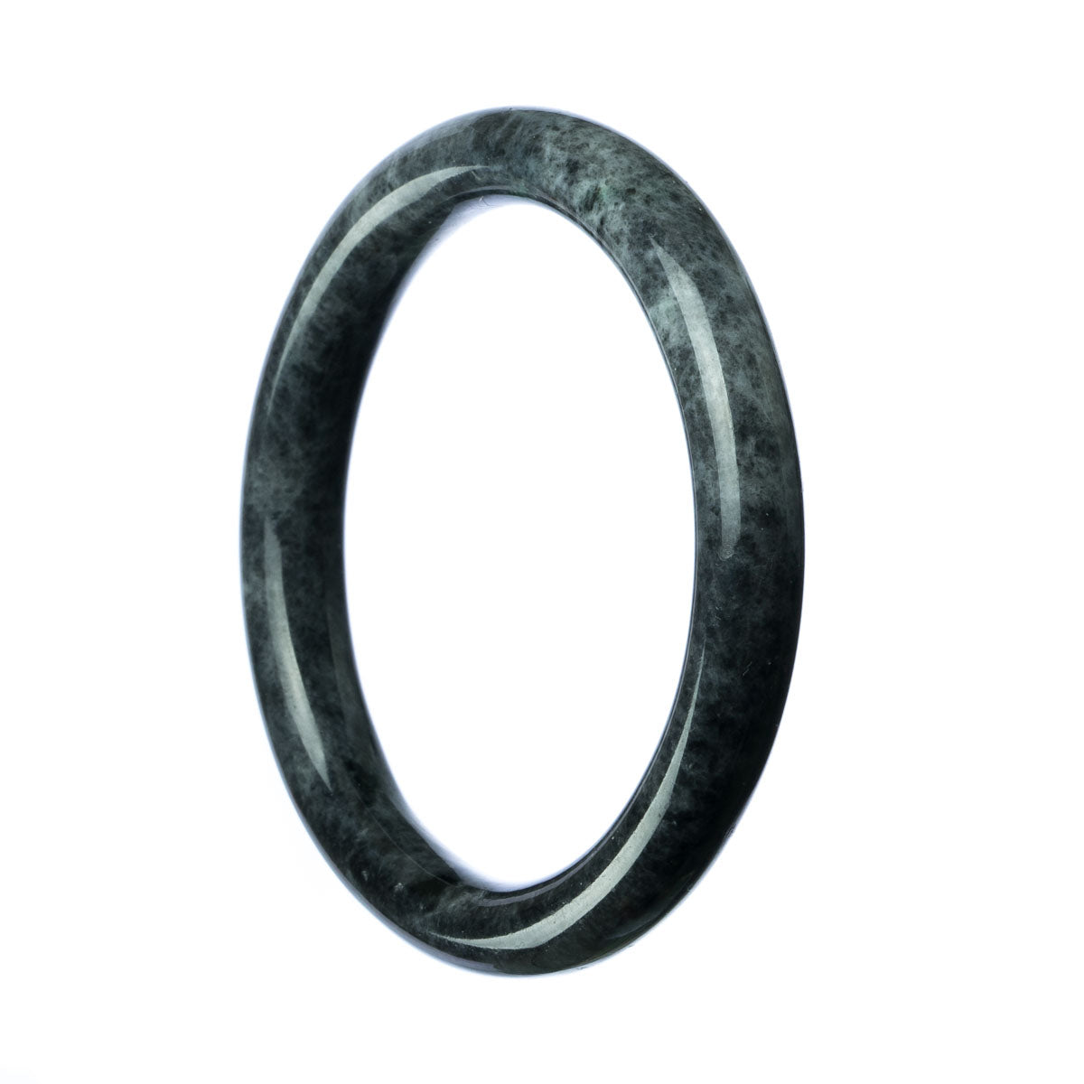 A round grey Burmese jade bangle bracelet with a diameter of 59mm, featuring genuine Type A jade.