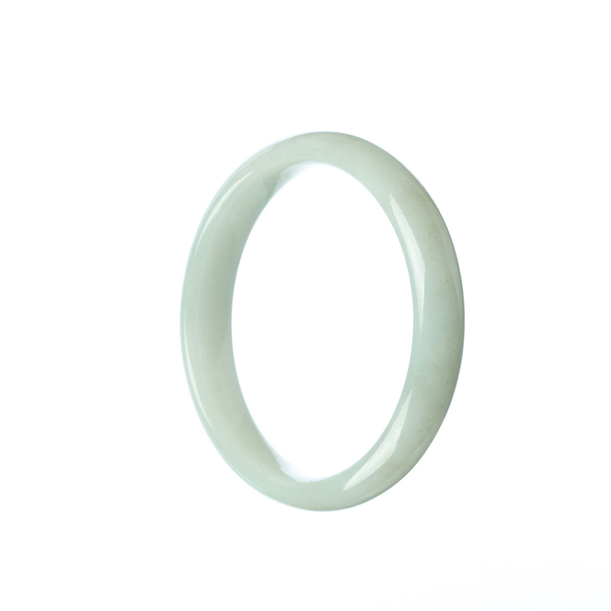 A high-quality pale green Burmese jade bangle in a half moon shape, measuring 54mm in diameter. Perfect for adding a touch of elegance to your jewelry collection.