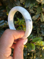 Real Natural Pale green with pale lavender Jade Bangle Bracelet - 58mm Half Moon